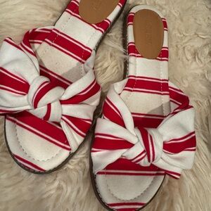 J. Crew Red and White Knotted Sandals
